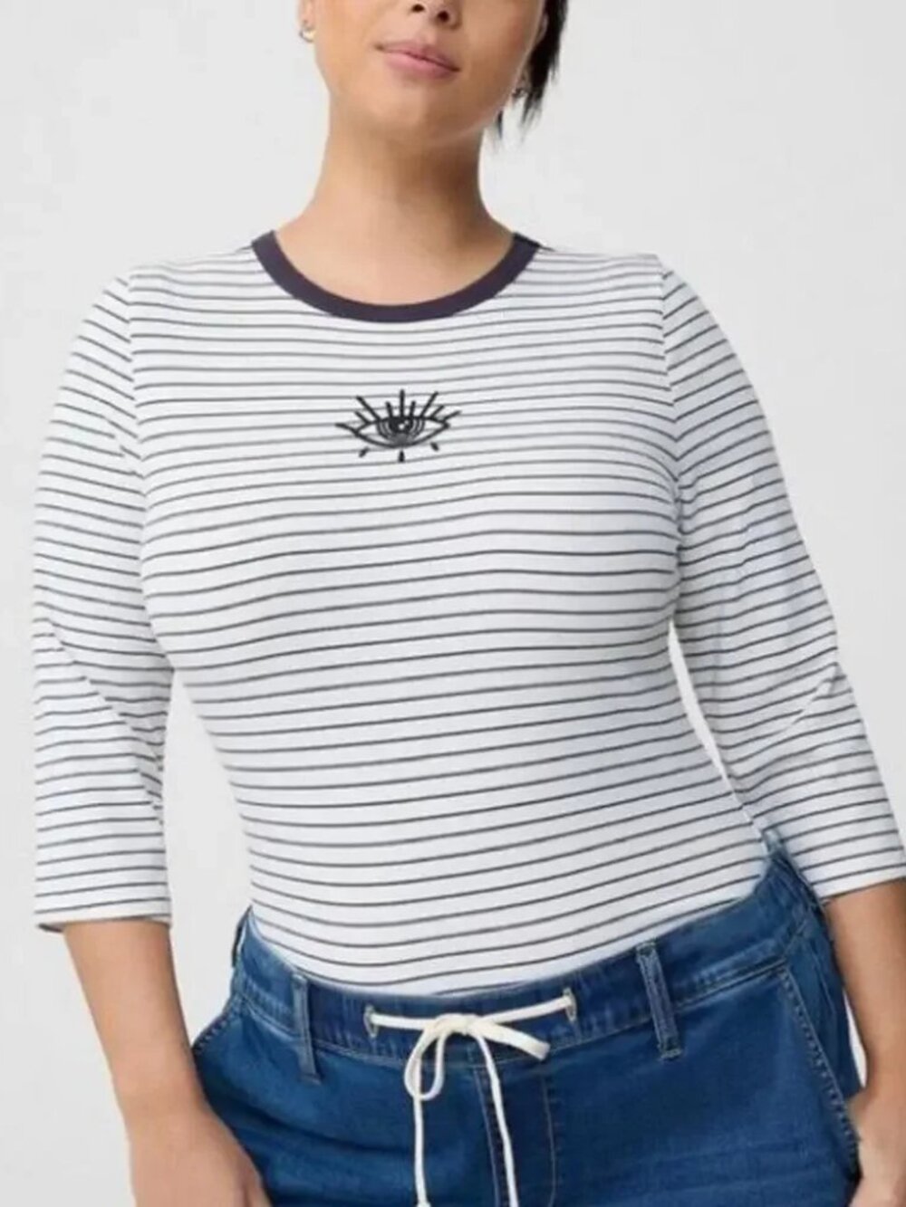 Torrid Super Soft Striped White Black Eyeball Eye Graphic Tee Shirt